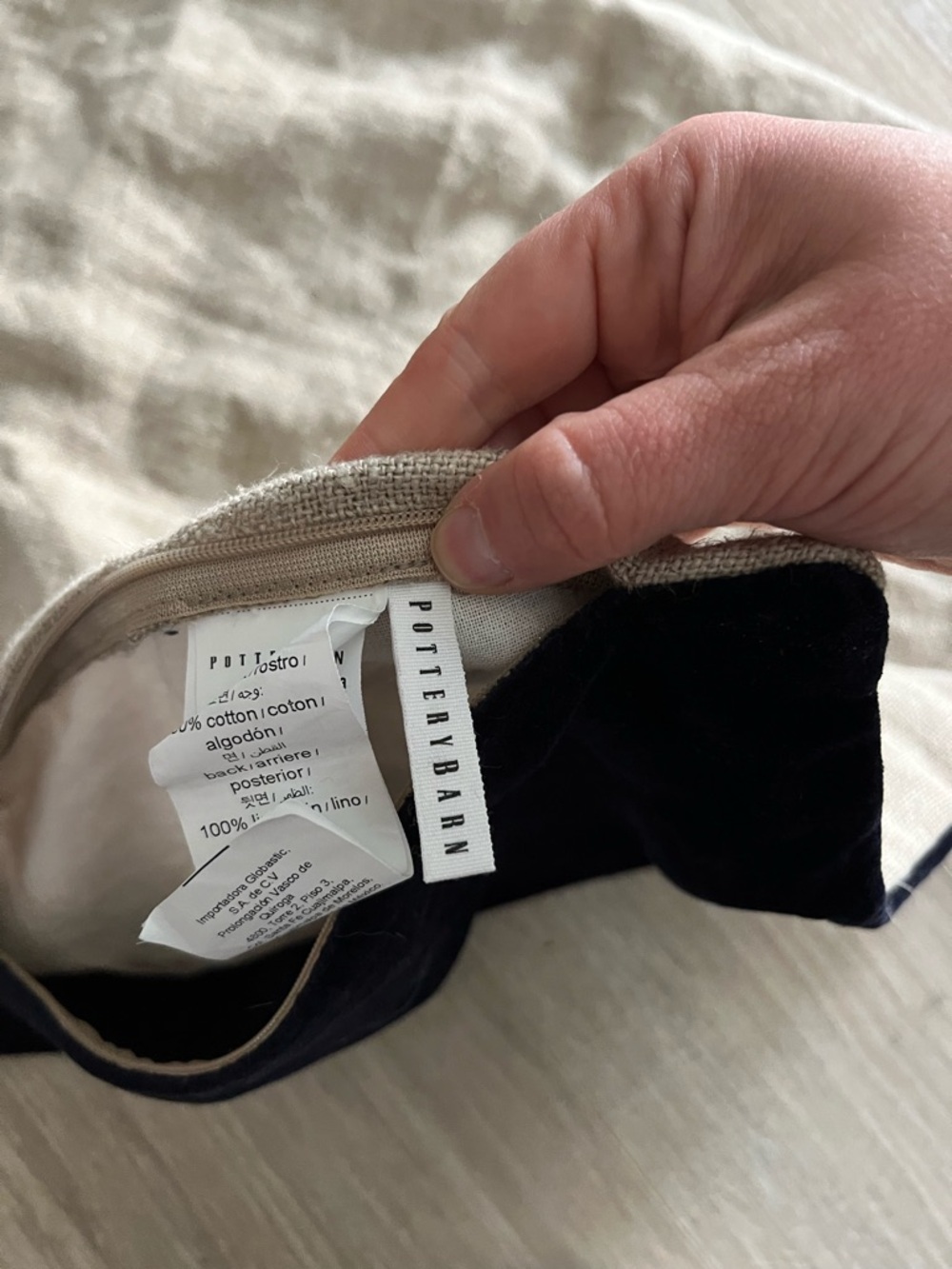 Pottery Barn Navy Velvet and Natural Linen Pillow Case 20x20 - Picture 4 of 6